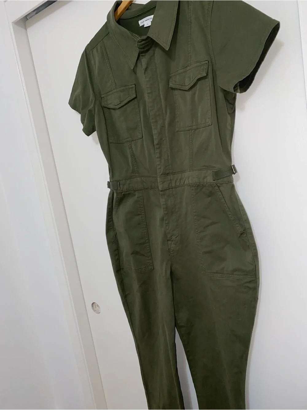 Good American Fit For Success Twill Palazzo Jumpsuit In Fatigue